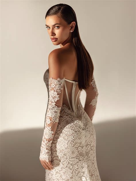 YARINA Sexy Detached Long Floral Sleeve Wedding Dress - Trumpet Leg