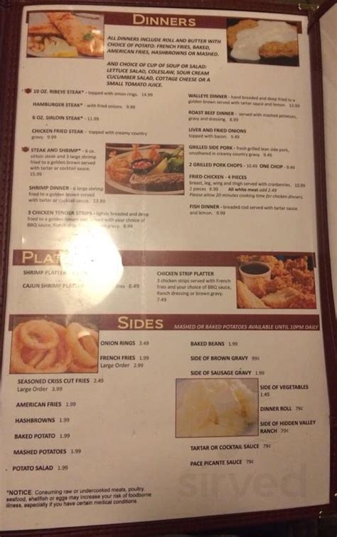 Roadhouse Cafe menus in Grand Forks, North Dakota, United States
