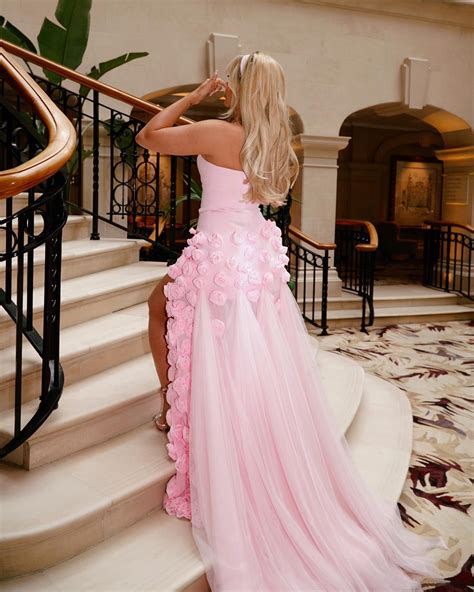 Pink Flower Tulle Embroidered Strapless Maxi Dress - Golden Atelier in