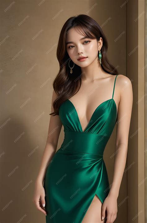 A woman wearing a luxury green night dress | Premium AI-generated image