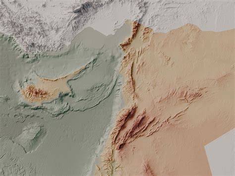 2D Printable Shaded Relief Levant Map Poster Levant Middle East ...