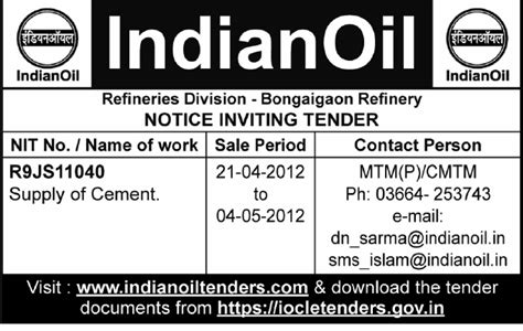 Sarkaari Tenders: Indian Oil (IOCL) Tender for Supply of Cement (Last ...