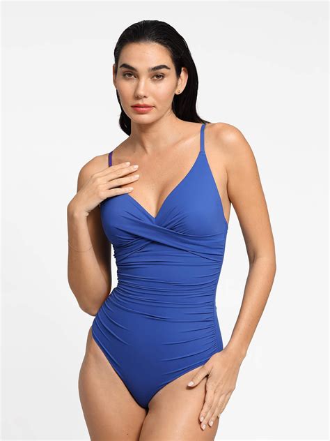 The Shapewear Swimsuit Ruched V-Neck One-Piece Bodysuit – Popilush®