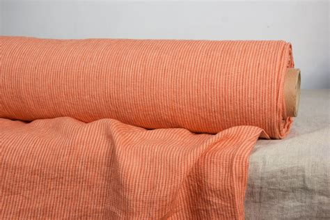 Pure 100% linen fabric 160gsm. Orange striped melange. Middle | Etsy