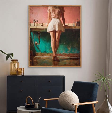 sensual nude art woman  skirt oil painting  inches etsy