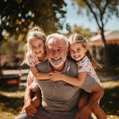 Premium Photo | A father and daughters pose for a photo.