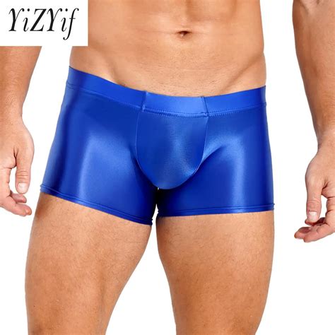 Mens-Sexy-Underwear-Glossy-Boxer-Briefs-Low-Rise-Solid-Color-Underpants