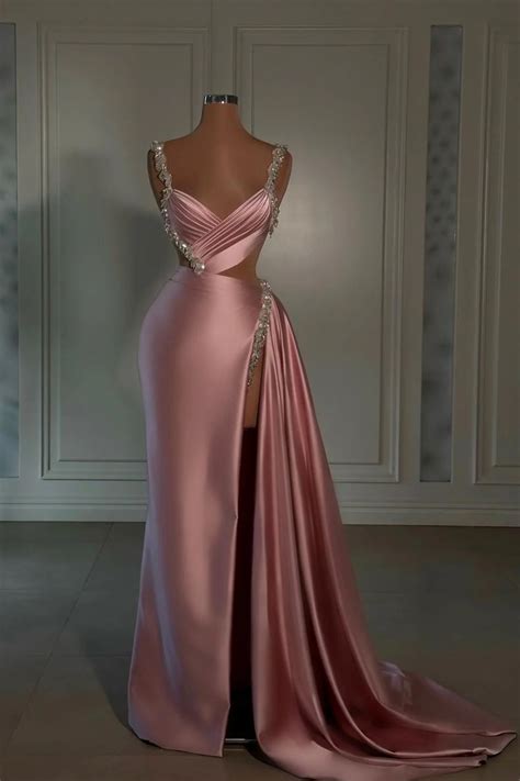 Glamorous Pink Prom Dress Sweetheart Spaghetti Strap With High Slit ...