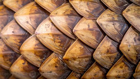 macro close-up of pangolin scale armor texture in brown tones, natural