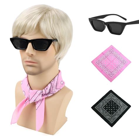 Amazon.com: TUOFLY Mens Blonde Ken Wig With 2 Bandanas and Glasses for