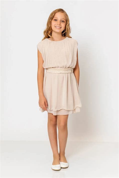 InCity Kids Girls Yuvarlak Yaka Kuşaklı Pileli Elbise