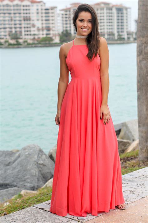 Coral Dress with Criss Cross Back | Maxi Dresses – Saved by the Dress