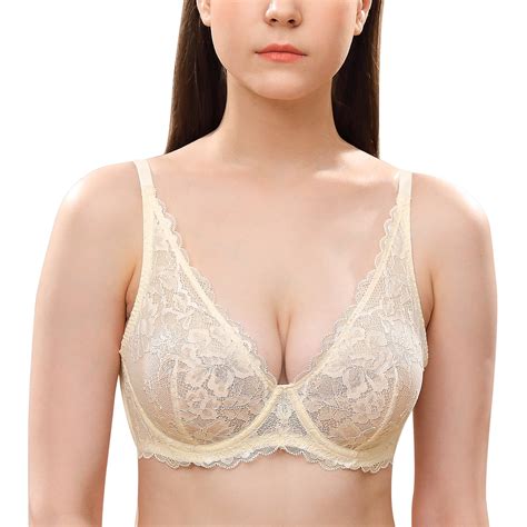 Wingslove Women's Sexy Sheer Lace Bra Underwire Unlined Plunge See