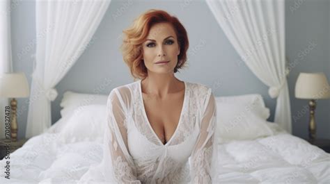 attractive mature women posing sitting   bedroom
