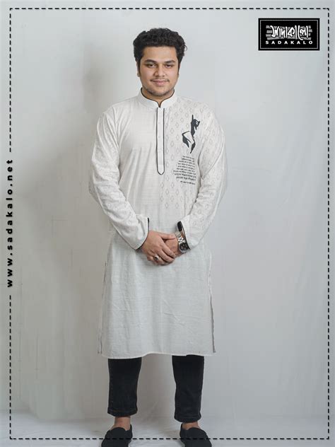 Black Cotton Panjabi with Media Screen Design: A Modern Twist on