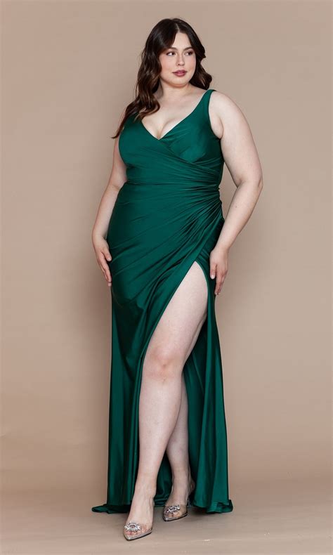 Long Faux-Wrap Plus-Size Prom Dress - PromGirl