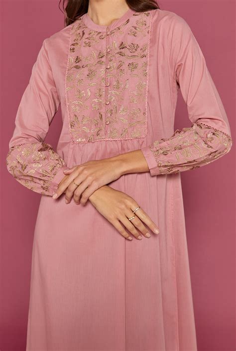Buy Perdita Rose Blush Cotton Kaftan With Embroidered Button – The