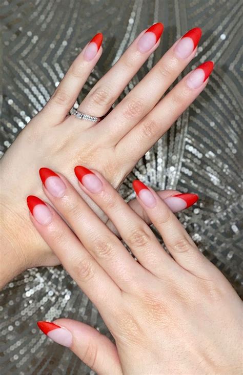 Red French Tip Almond Nails (Matte) | Almond nails red, Acrylic nails ...