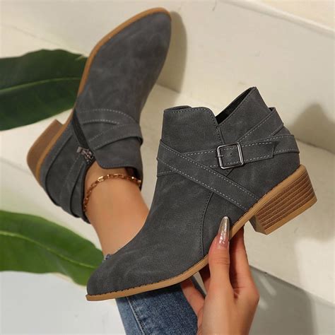 BLTIBY Women's Ankle Boots Low Heel Fashion Western Cowboy Boot ...