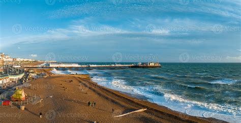 Beautiful Brighton beach view. Magical sunset and stormy weather in
