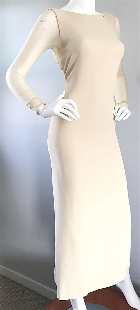 Vera Wang 1990s Nude Silk Semi Sheer Sleeves Cut - Out Back Vintage 90s