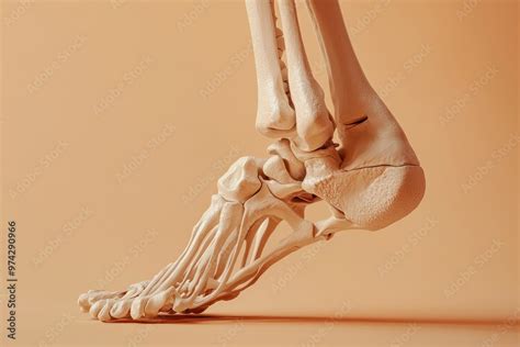 side view   human foot skeleton   beige background