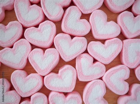 pink heart shape marshmallow for valentines background Stock Photo | Adobe Stock