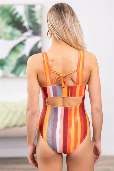 Red Vertical Stripe One Piece Swimsuit · Filly Flair