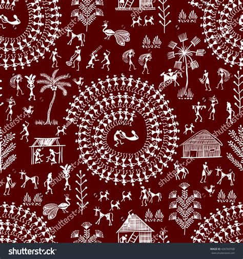 warli painting designs images stock  vectors shutterstock
