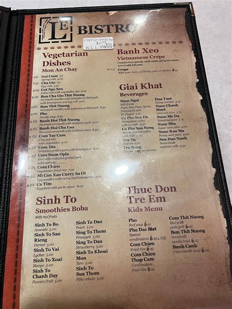 Menu at Le Bistro Vietnamese Restaurant, Albuquerque, San Pedro Dr NE