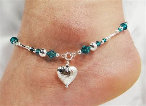 Anklet, Ankle Bracelet, Love Heart Charm, Customized Birthstone ...