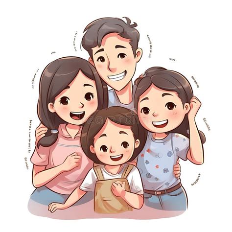 happy family portrait   smiling cartoon characters stock