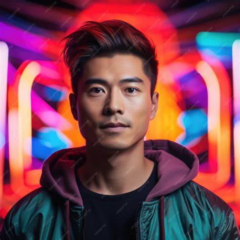 Premium AI Image | Asian man fashion portrait on abstract colorful