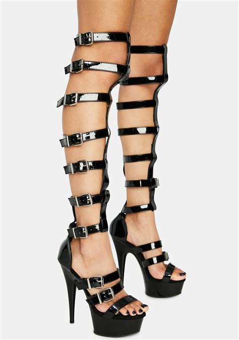 Pleaser Delight 600 46 Strappy Patent Gladiator Sandal Heels - Black