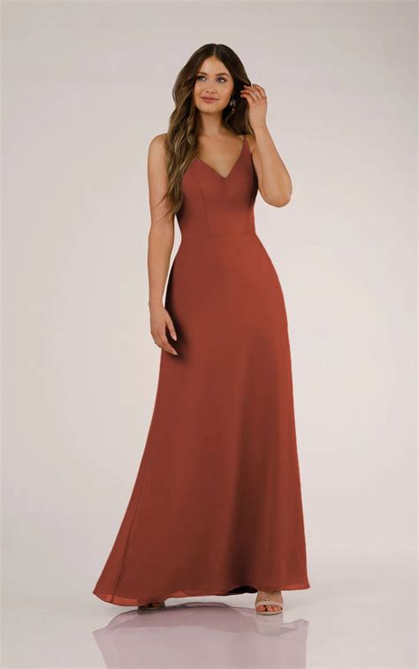 Simple V-Neckline Bridesmaid Dress with Floor-Length Skirt | Sorella