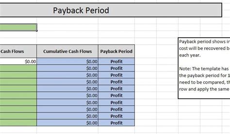 payback period template project finance analytical methods project