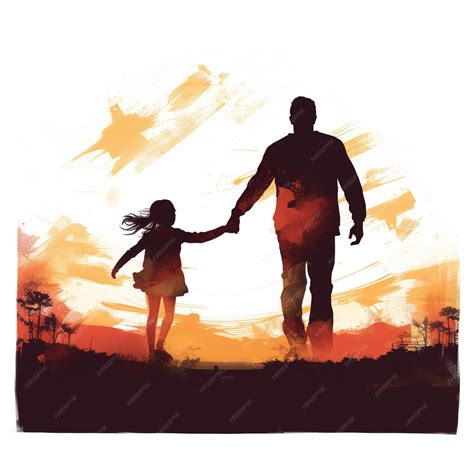 Silueta de un padre e hija caminando juntos Padre e hija pequeña