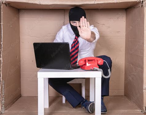 hacker shows stop sign   hand burglary warning stock photo