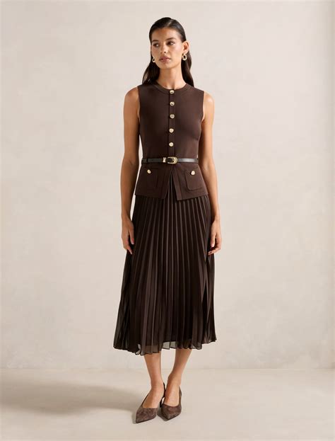 Daphne Waistcoat Knit Midi Dress Chocolate | Forever New