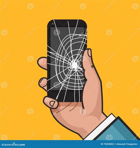 Smartphone Met Het Gebarsten Scherm in a Bemant Hand Gebroken Telefoon