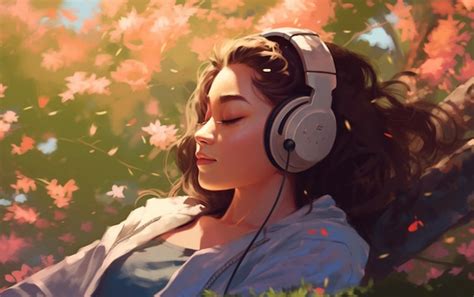 Premium AI Image | Painting of a woman listening to music with ...