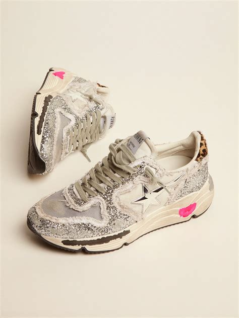 Running Sole sneakers in nylon and glitter with leopard-print pony skin