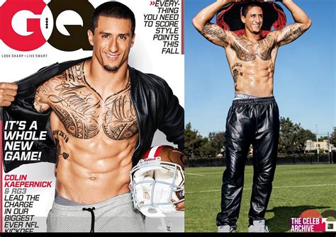 San Francisco 49ers star quarterback Colin Kaepernick poses shirtless