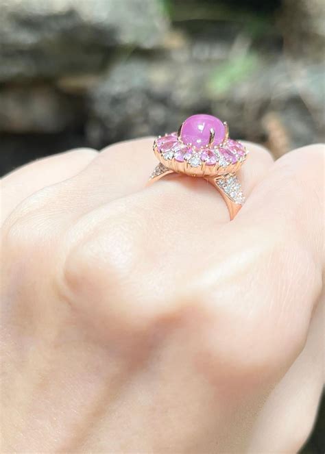 Certified Star Pink Sapphire, Pink Sapphire and Diamond Ring in 18K