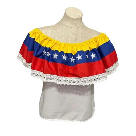 Venezuelan Blouse, White, Blue and Red Stripes with 8 Stars - Walmart.com