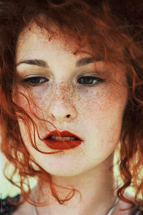 "Portrait Of A Freckled Woman" by Stocksy Contributor "Jovana Rikalo