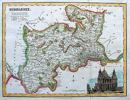antique map   county  middlesex  archibald fullarton decorative
