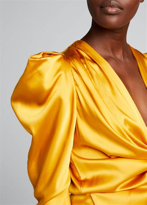 Johanna Ortiz Carnaval Dancer Draped Satin Charmeuse Wrap Dress