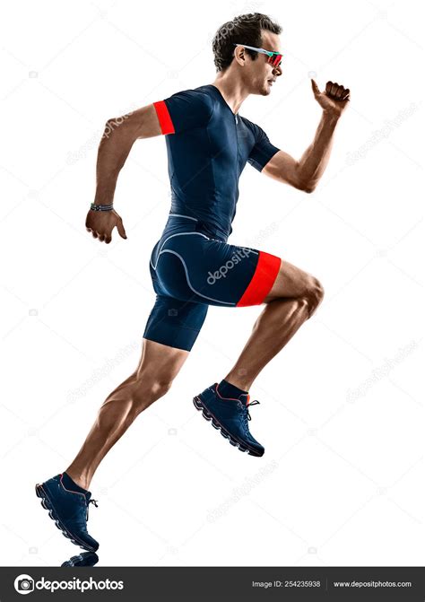 Triathlete triathlon runner running silhouette isolated white
