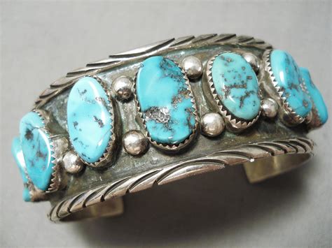 Heavy Classic Authentic Vintage Native American Navajo Turquoise Sterl ...